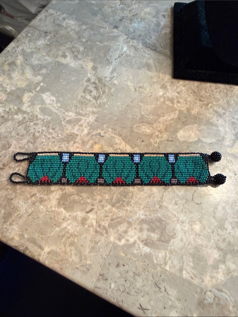 Artisan created, beaded bracelet, cactus logos, glass seed beads